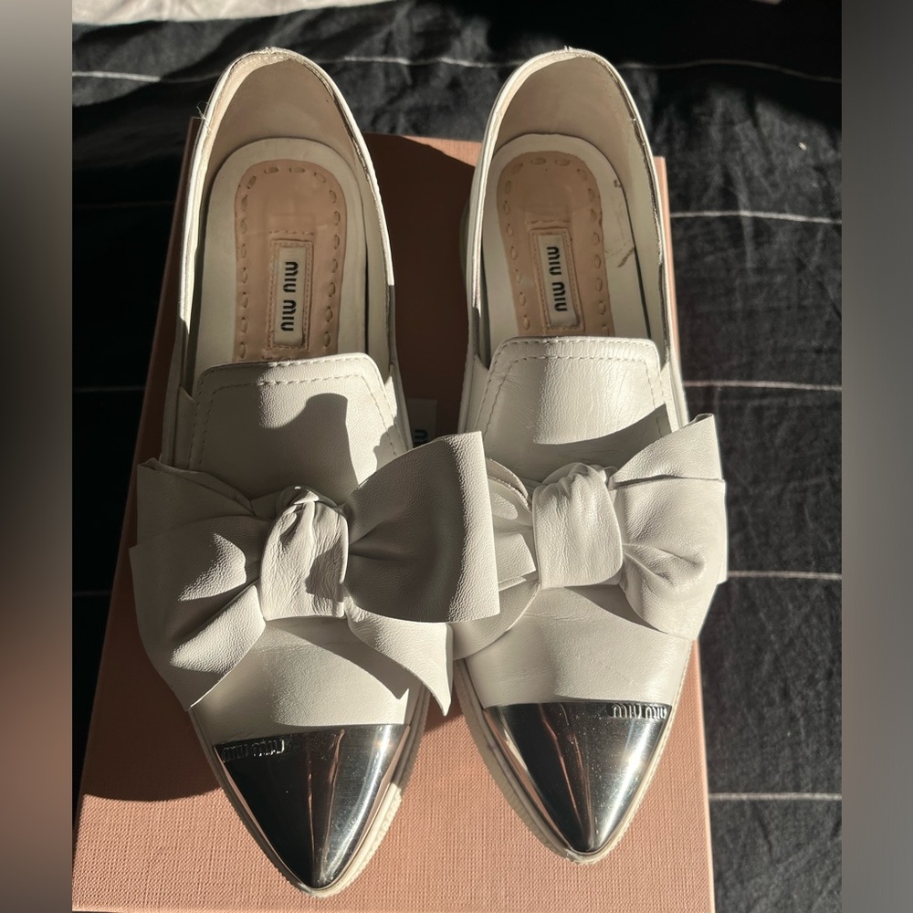 Miu Miu white leather slip on sneakers